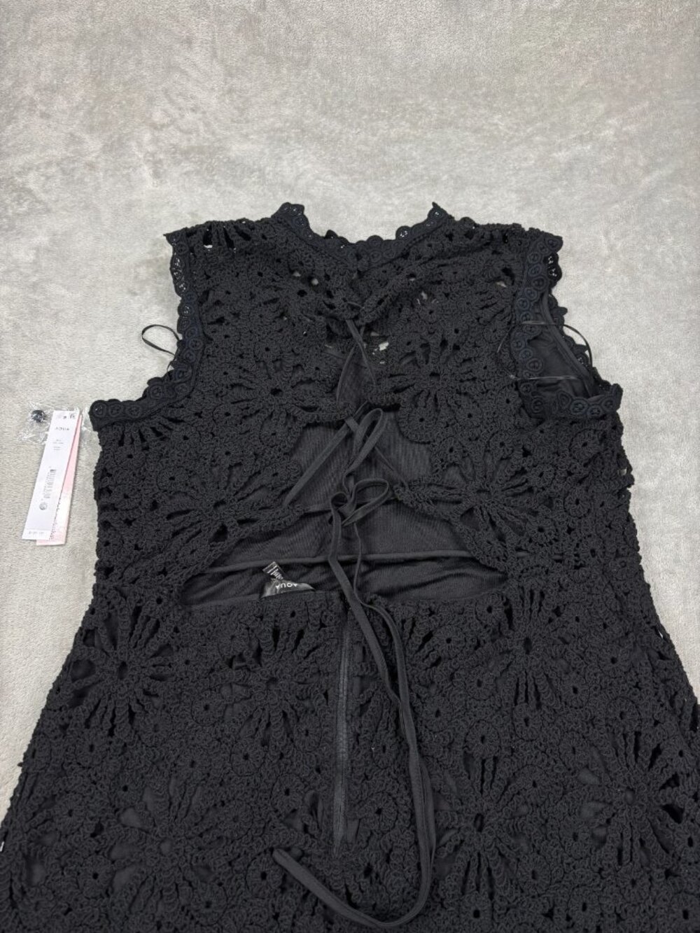 Bloomingdale's Aqua Maxi Dress Womens 2XL Black Crochet Sheer Lining Mock Neck - Picture 13 of 14